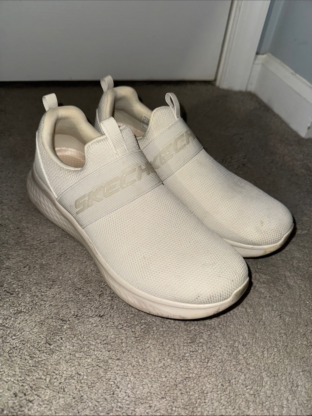Skechers Memory Foam Slip-On Sneakers in Cream